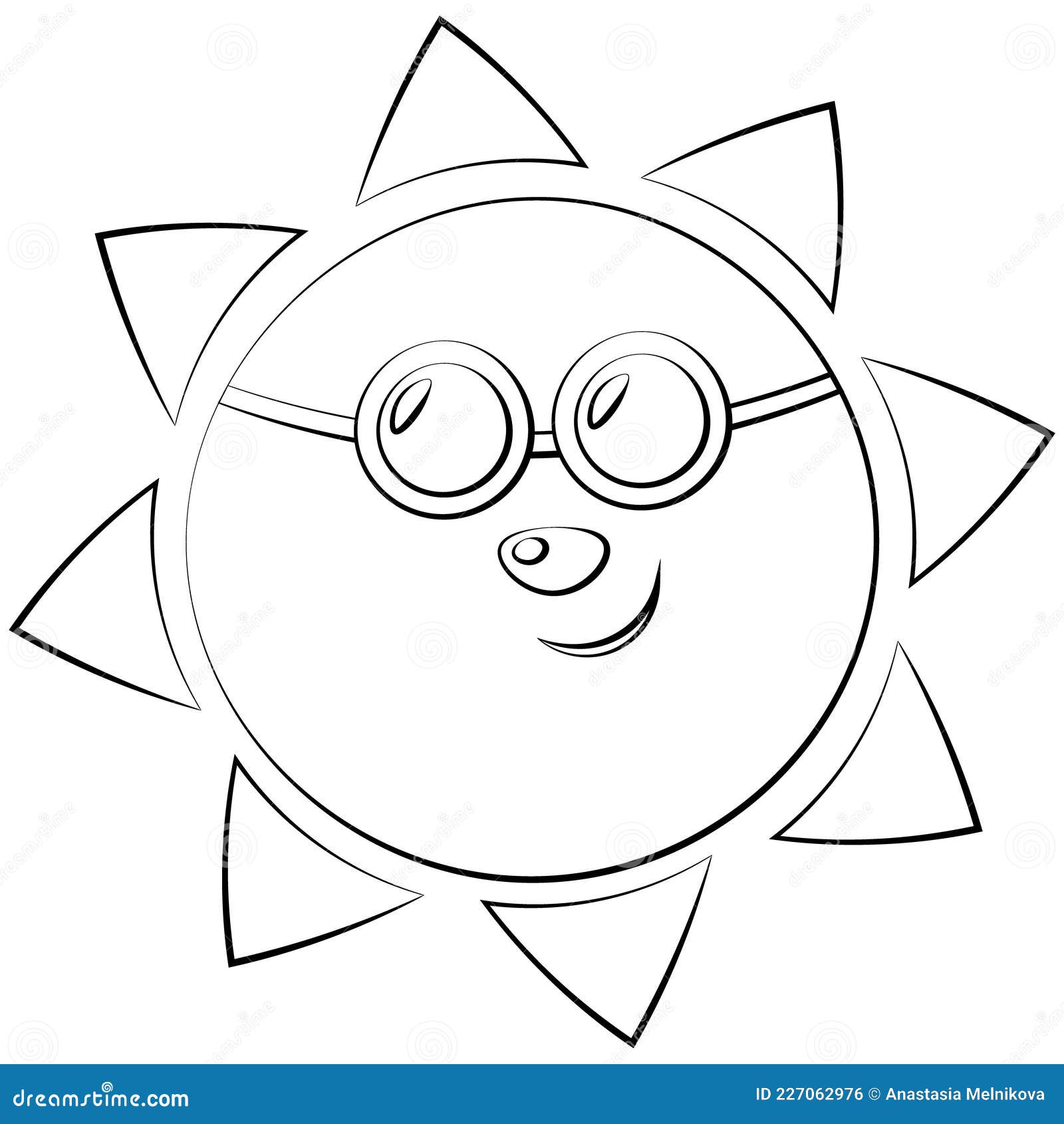 Cute cartoon character sun in sunglasses draw illustration in black and white stock vector