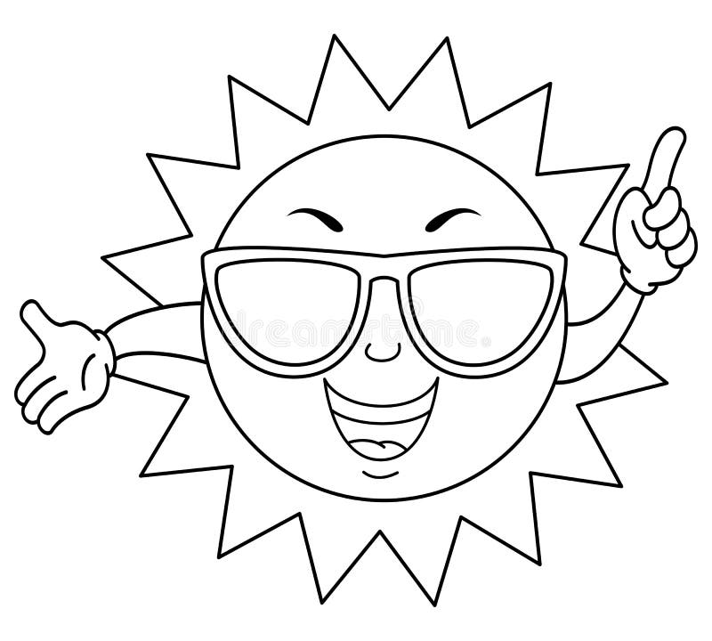 Coloring cute summer sun with sunglasses stock vector