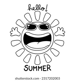 Illustration black white smiling sun wearing stock vector royalty free