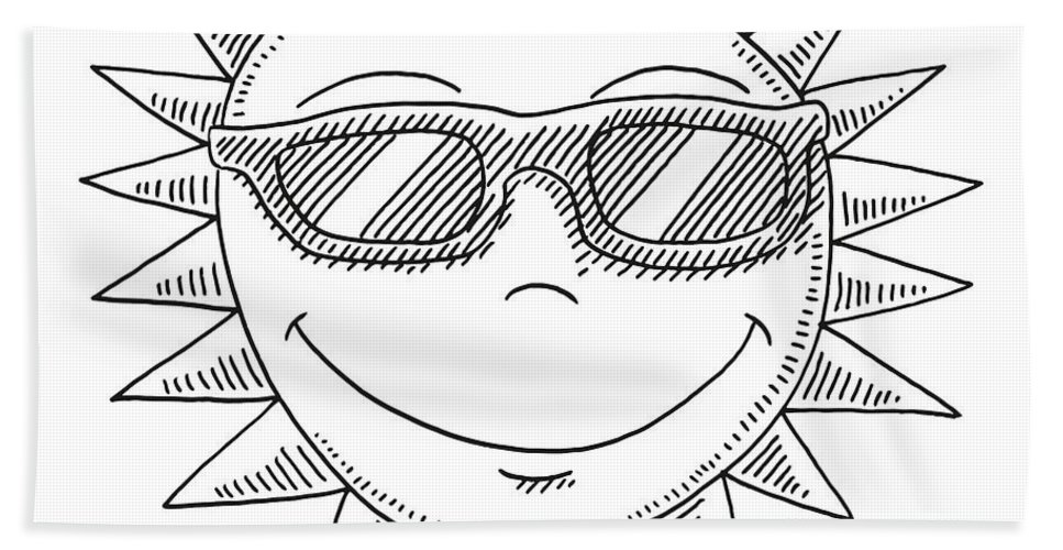 Cartoon summer sun with sunglasses drawing beach sheet by frank ramspott