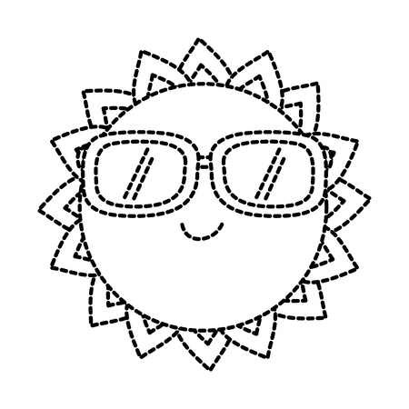 Cartoon sun wearing sunglasses summer character vector illustration sticker design