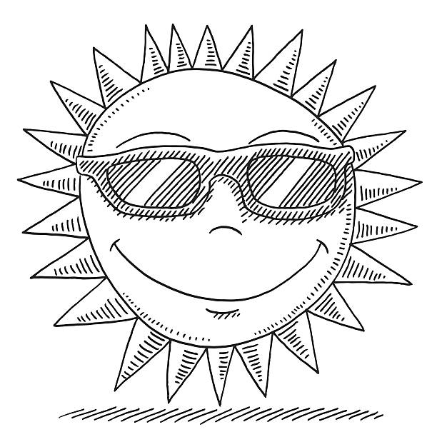 Cartoon summer sun with sunglasses drawing stock illustration