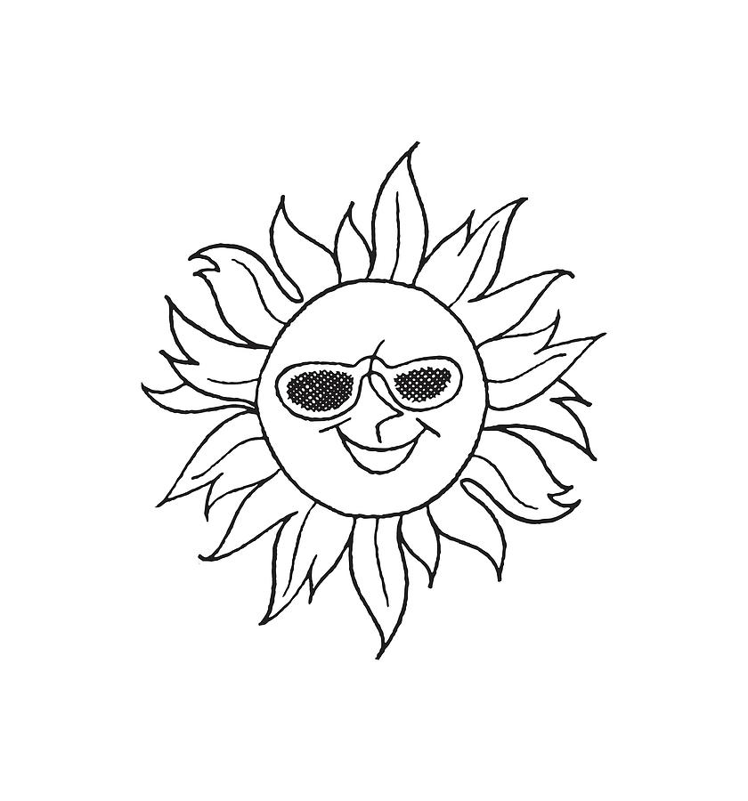 Smiling sun in sunglasses drawing by csa images