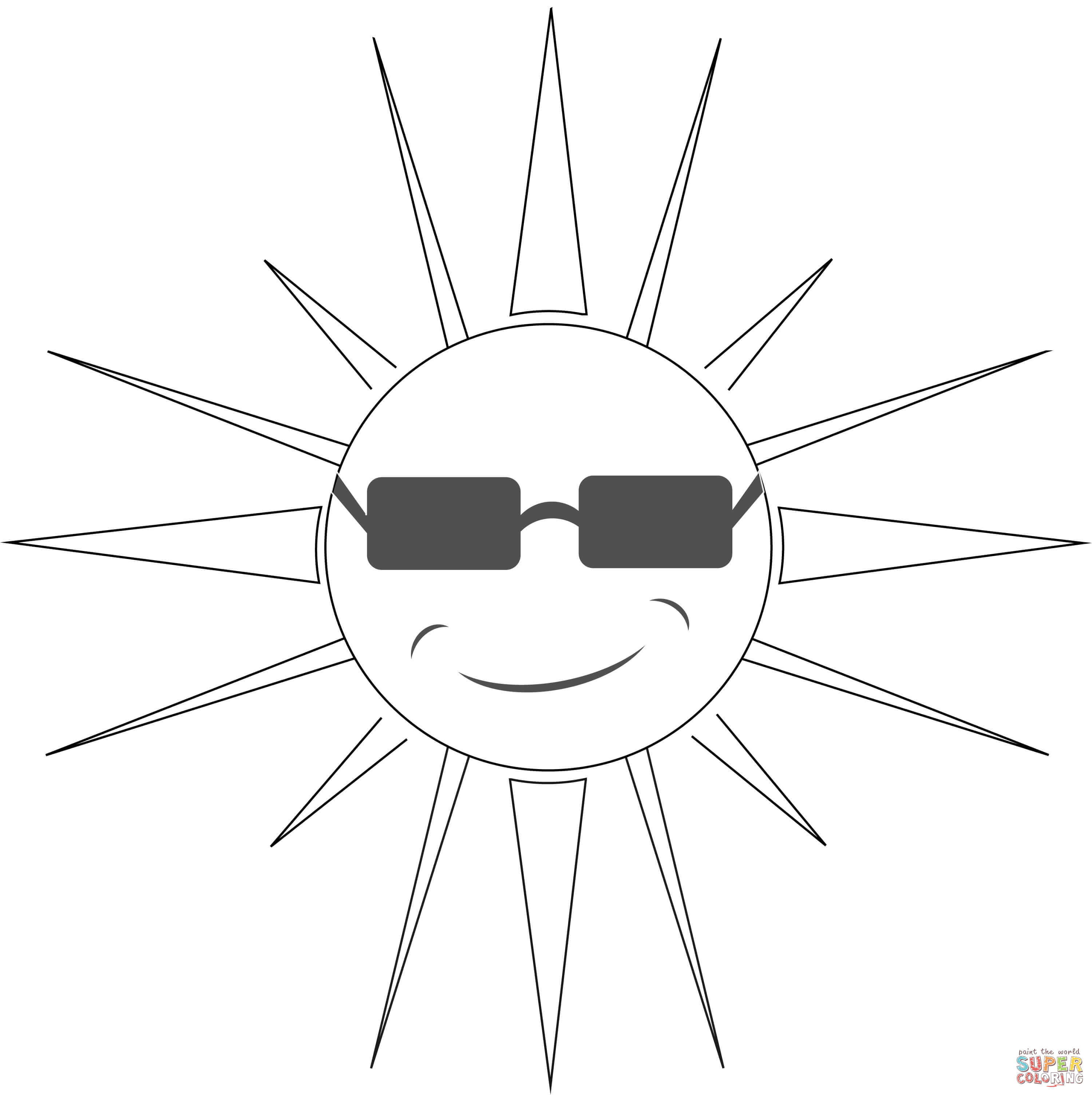 Sun with sunglasses coloring page free printable coloring pages
