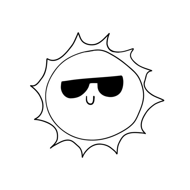 Premium vector funny sun with sunglasses in outline doodle style