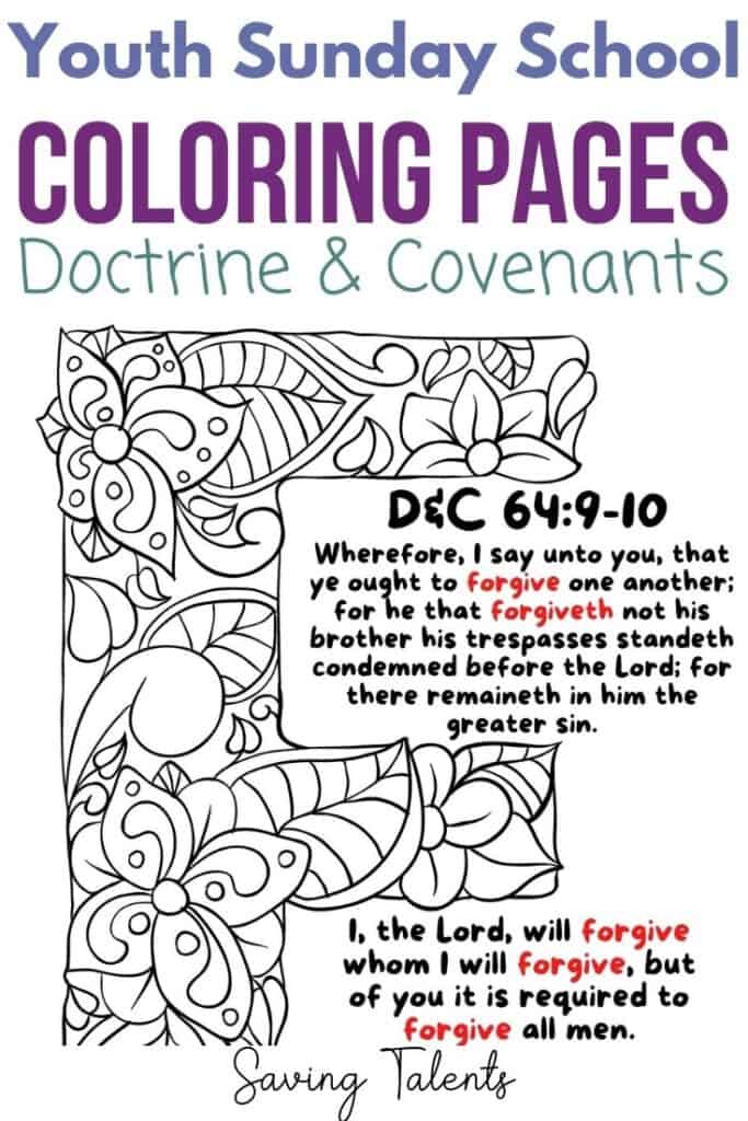 Youth sunday school coloring pages for doctrine covenants