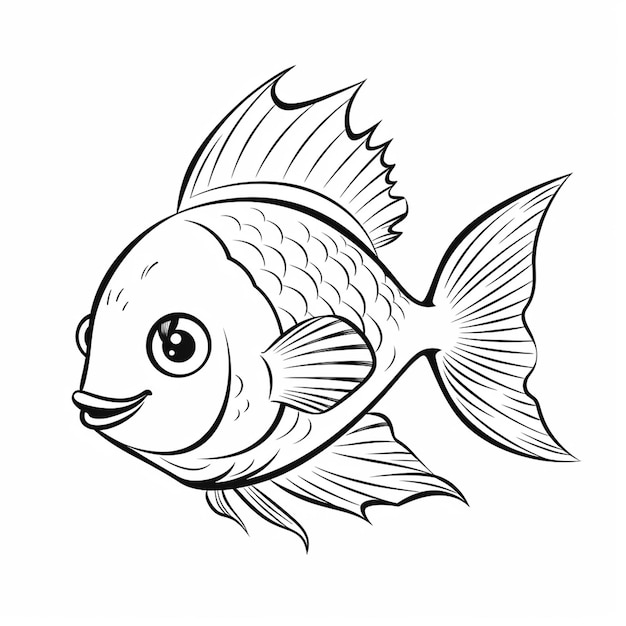 Premium ai image redear sunfish size kids drawingcharm flat coloring book kawaii line art