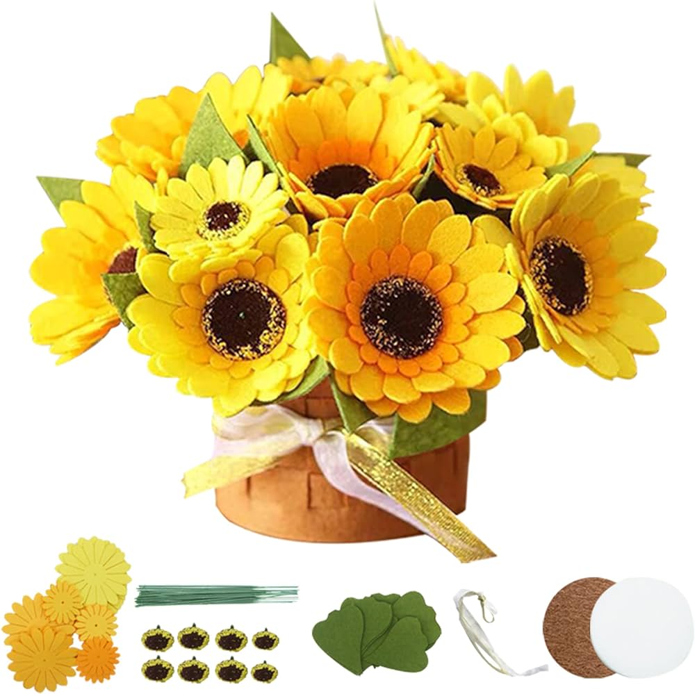 Bazima diy felt flower art craft kit diy felt sunflower bouquet kit floral giftsbeginner craft kitarrange pre