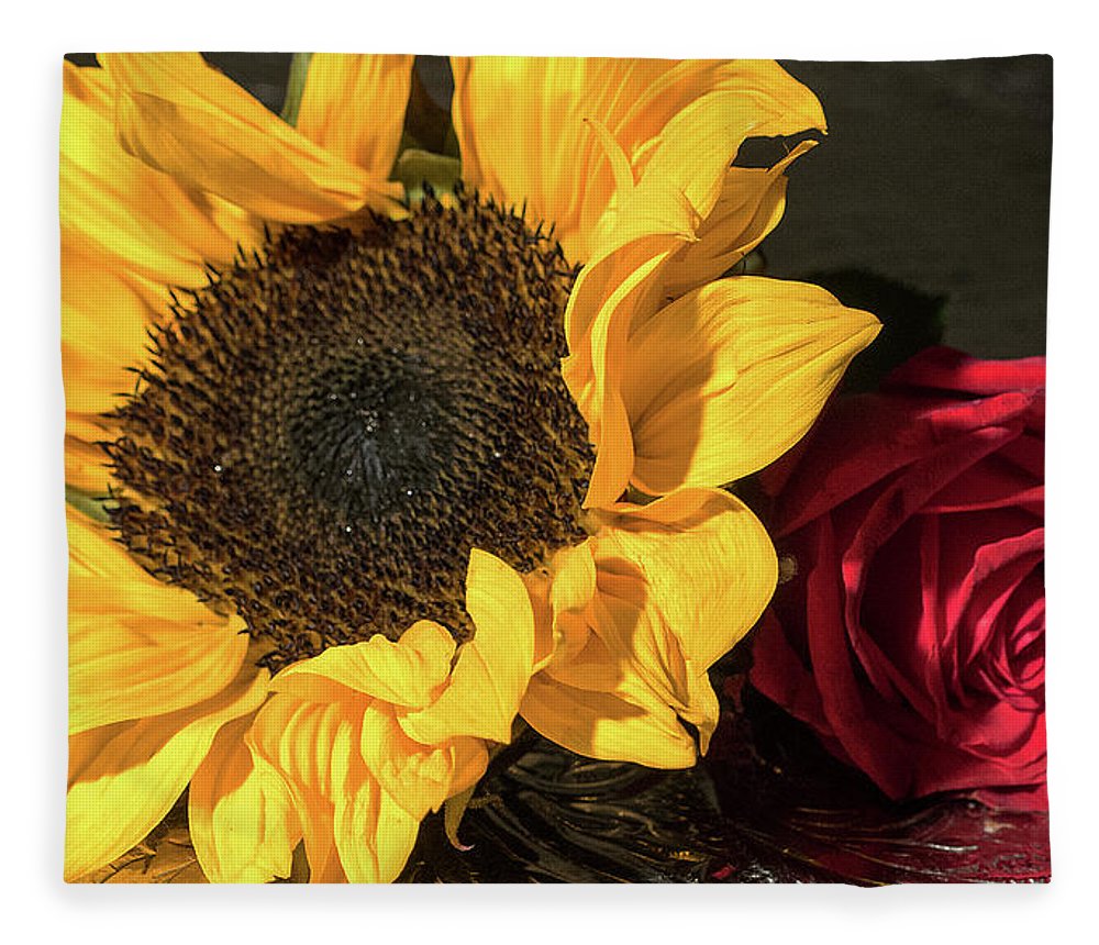Sunflower and rose fleece blanket by laurel powell