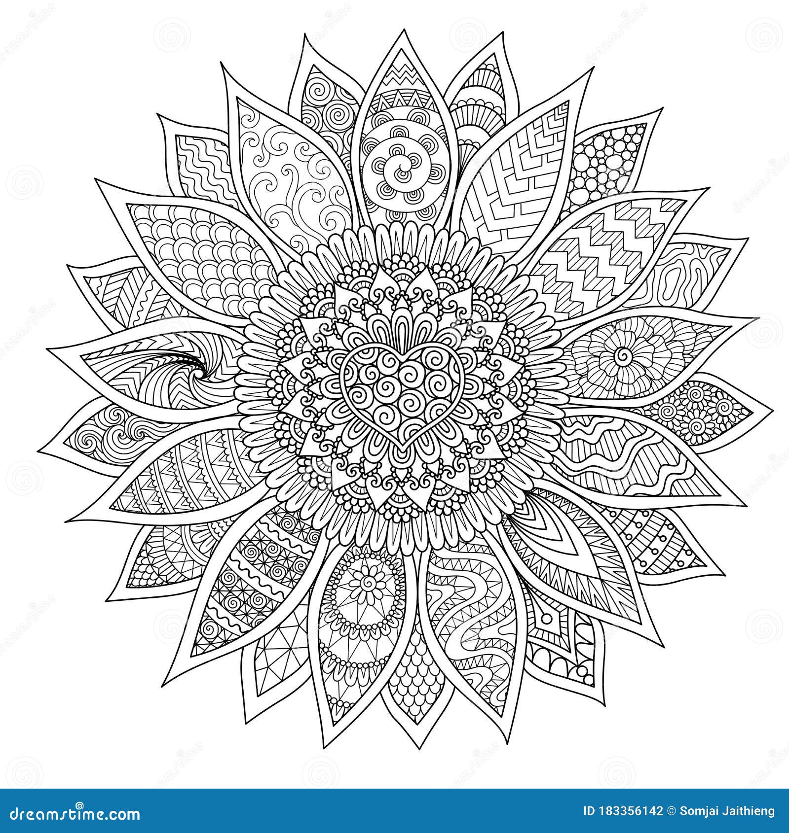 Line art design of beautiful sunflower for printing engraving coloring book page and so on vector illustration stock vector