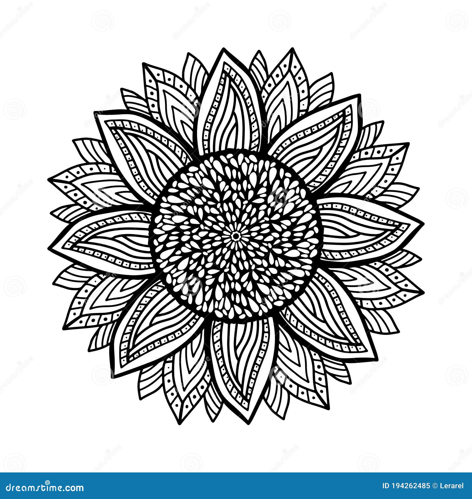 Coloring antistress with sunflower black and whiter coloring booksunflower stylizedzentangle coloring page for adults stock illustration