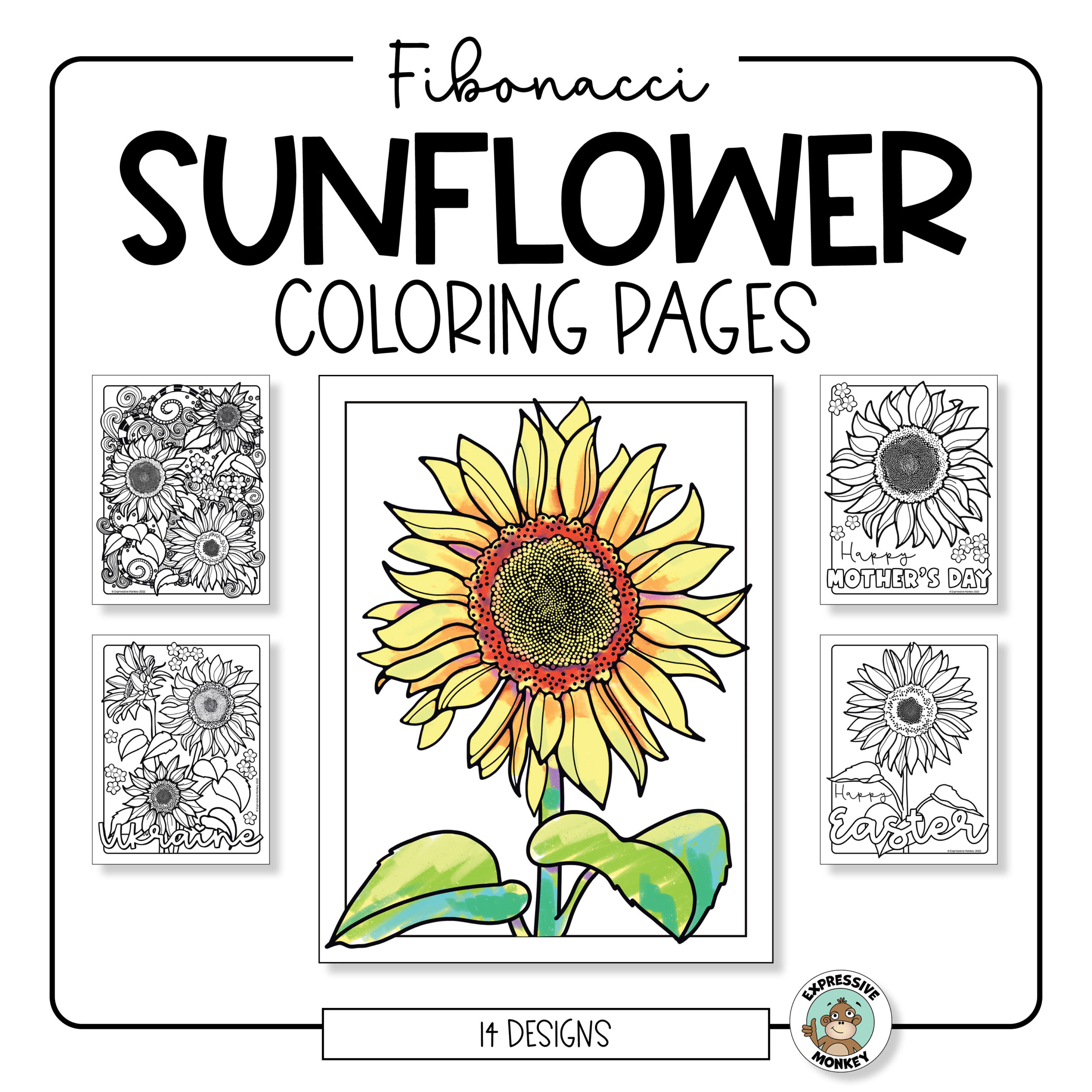Sunflower coloring pages with fibonacci spirals