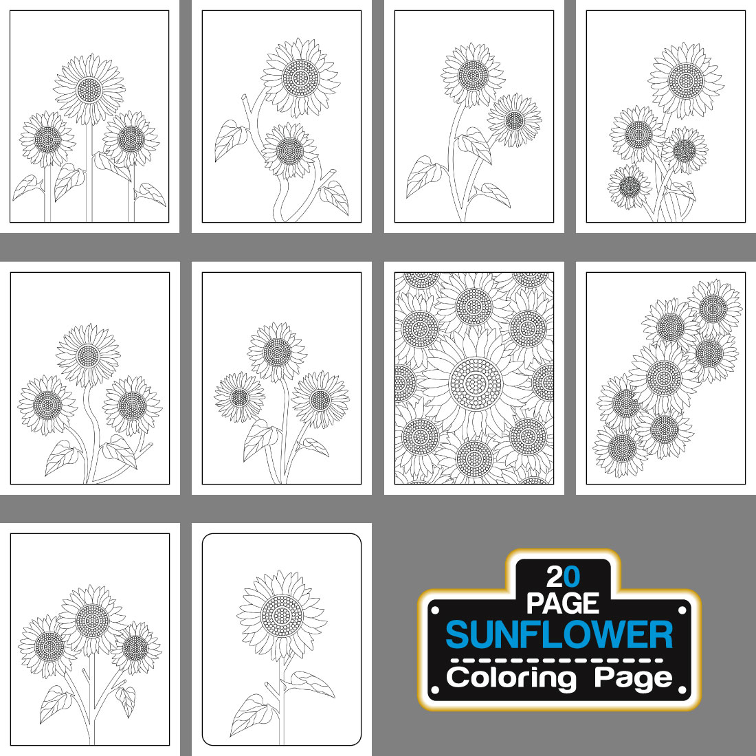 Sunflower coloring page and book line art illustration