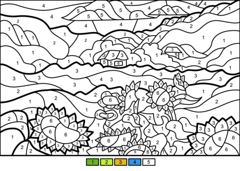 Sunflowers color by number free printable coloring pages