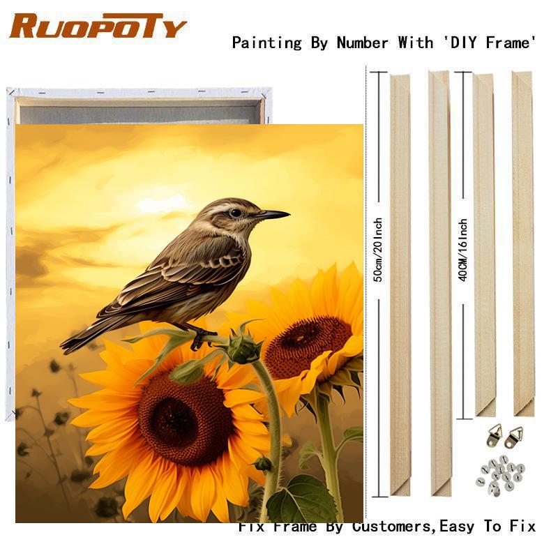 Cheap frame sunflowers painting by numbers for adults birds animals picture coloring by numbers for home wall decors diy gift xcm