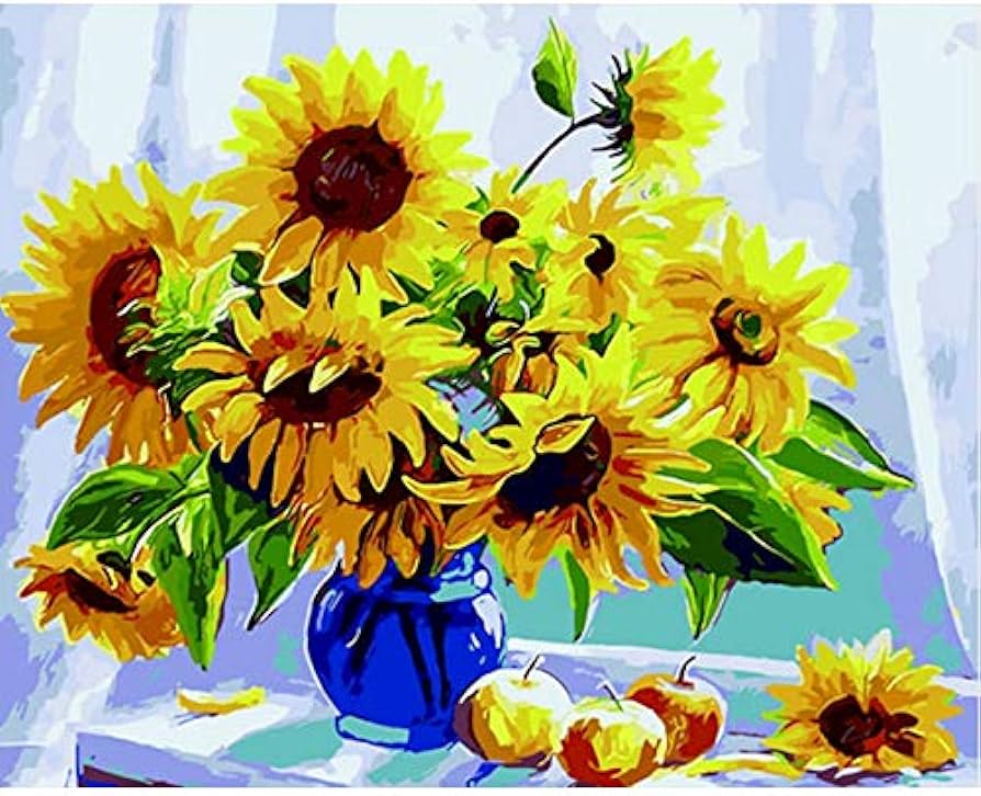 Zxda frameless picture diy painting by numbers sunflowers flowers wall art picture by number a xcm home kitchen
