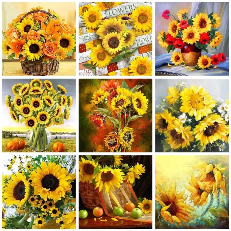 Painting number canvas sunflowers canvas number coloring sunflower