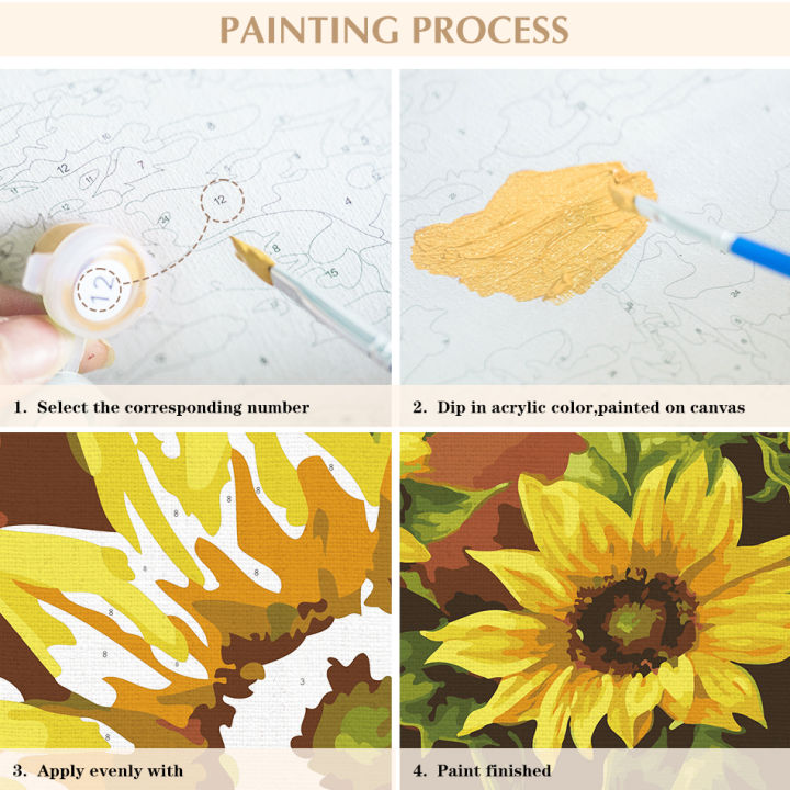 Photocustom xcm painting by numbers diy kit for adults picture drawing sunflower flower sea picture unique gift