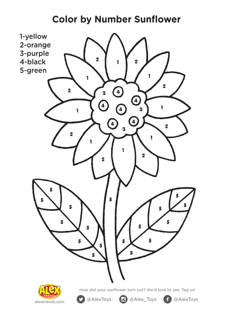 A bright and colorful sunflower an easy color by number activity pdf
