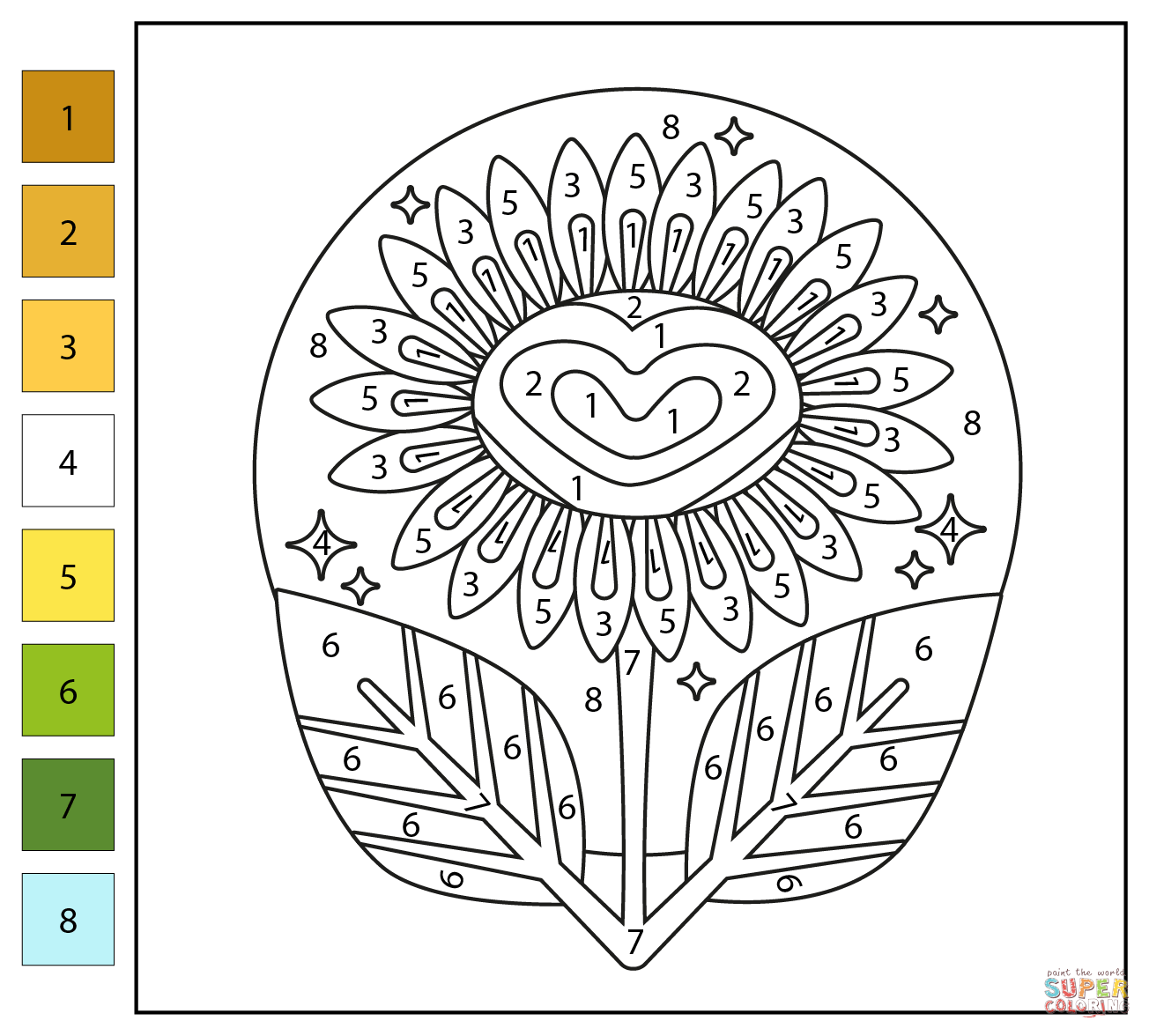 Sunflower color by number free printable coloring pages
