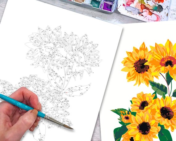 Yellow flowers sunflowers diy paintingflower paint by number kit color by number kit printable flower color by numberart project ch