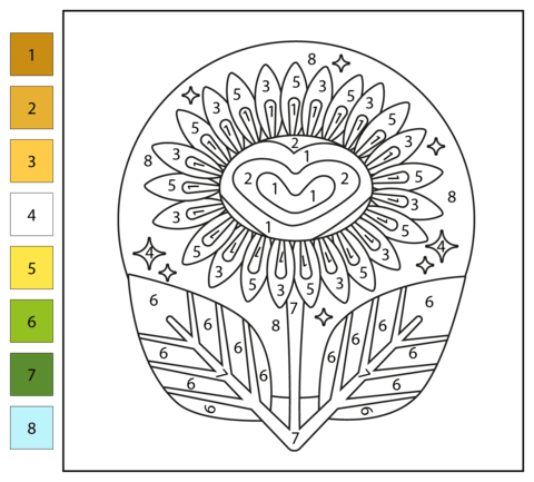 Sunflower color by number free printable coloring pages