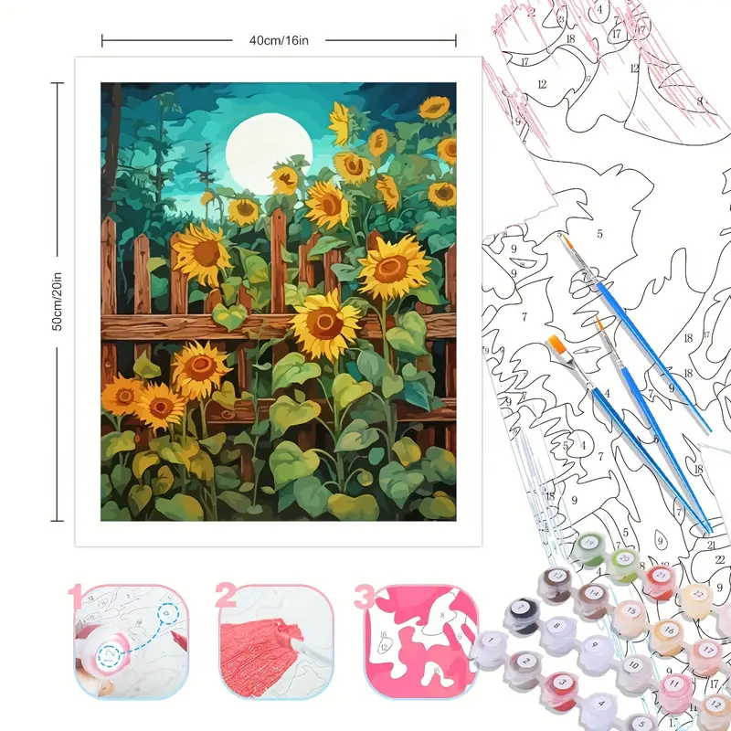 Painting by numbers kit sunflowers on the fence picture by