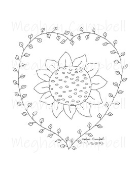 Sunflower and heart printable coloring sheet by meghans happy words and art