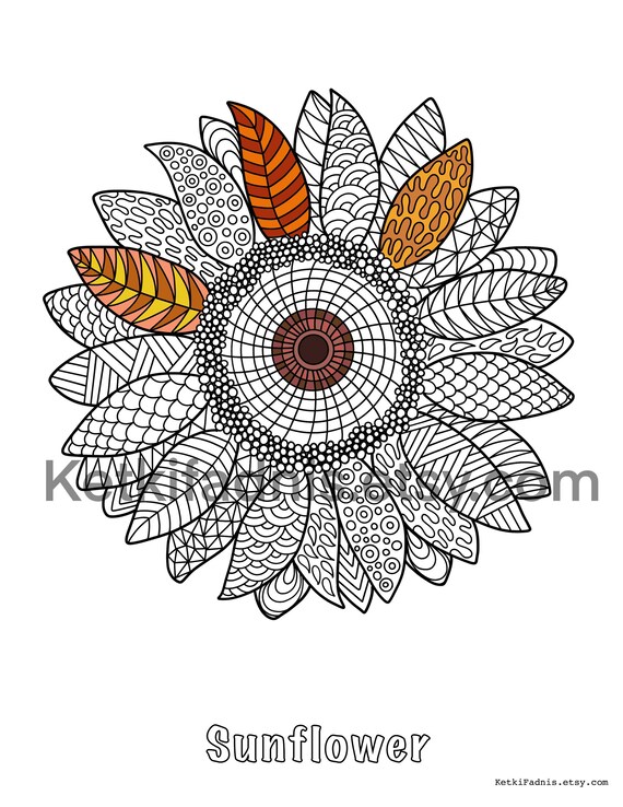 Sunflower coloring page flower coloring page pdf download digital download coloring page zentangle