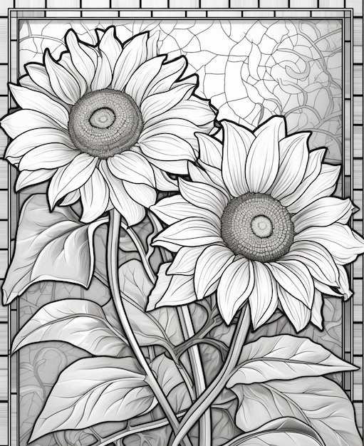 Premium ai image a drawing of two sunflowers in a stained glass window generative ai