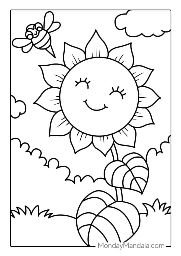 Sunflower coloring pages free pdf printables
