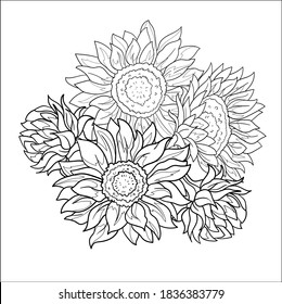 Flowers sunflowers pattern coloring page stock vector royalty free