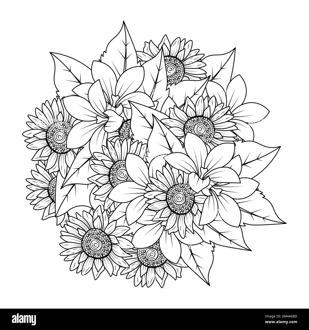 Sunflower doodle art vector design with line art coloring page and simple pencil easy sketches drawing stock vector image art