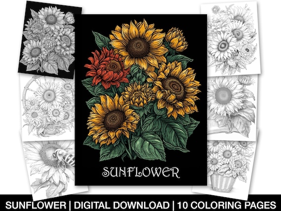 Flower coloring page for adults printable sunflower coloring