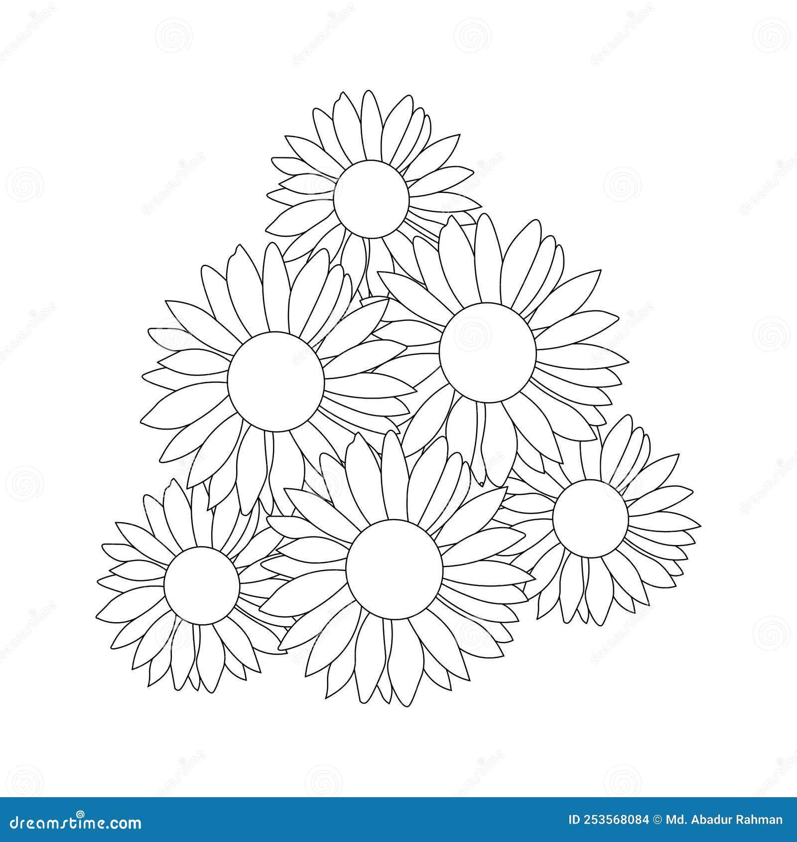 Illustration of a bouquet of sunflowers worksheet for coloring book for children and adults stock vector
