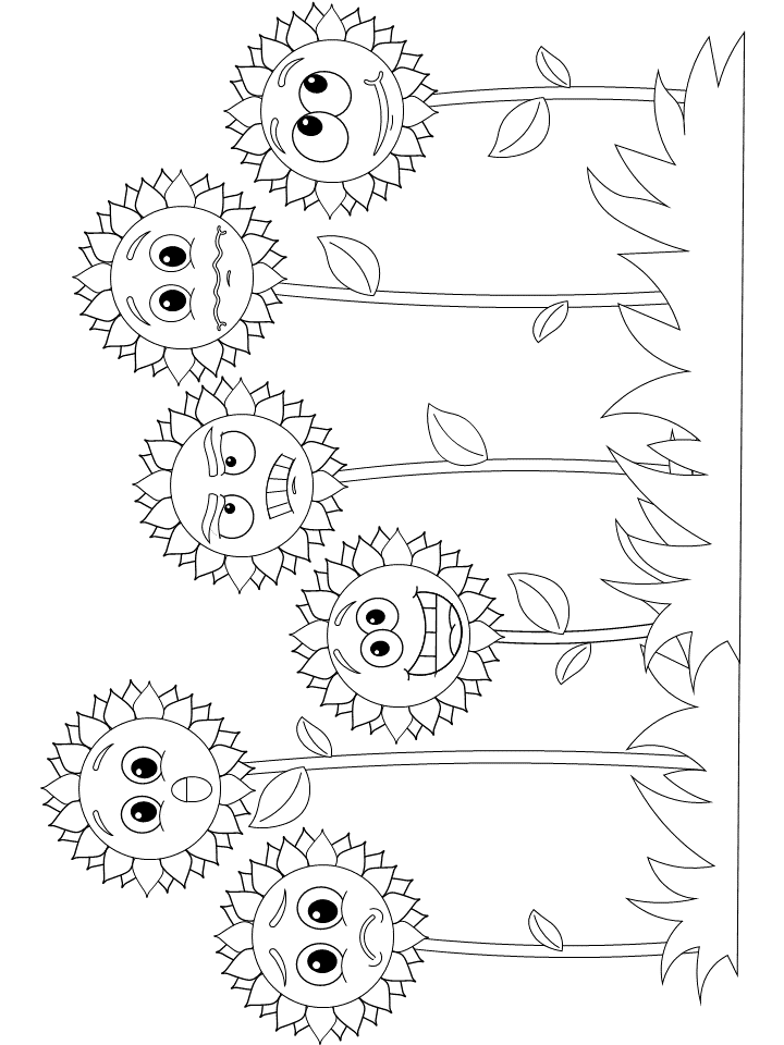 Printable coloring page emotional sunflowers