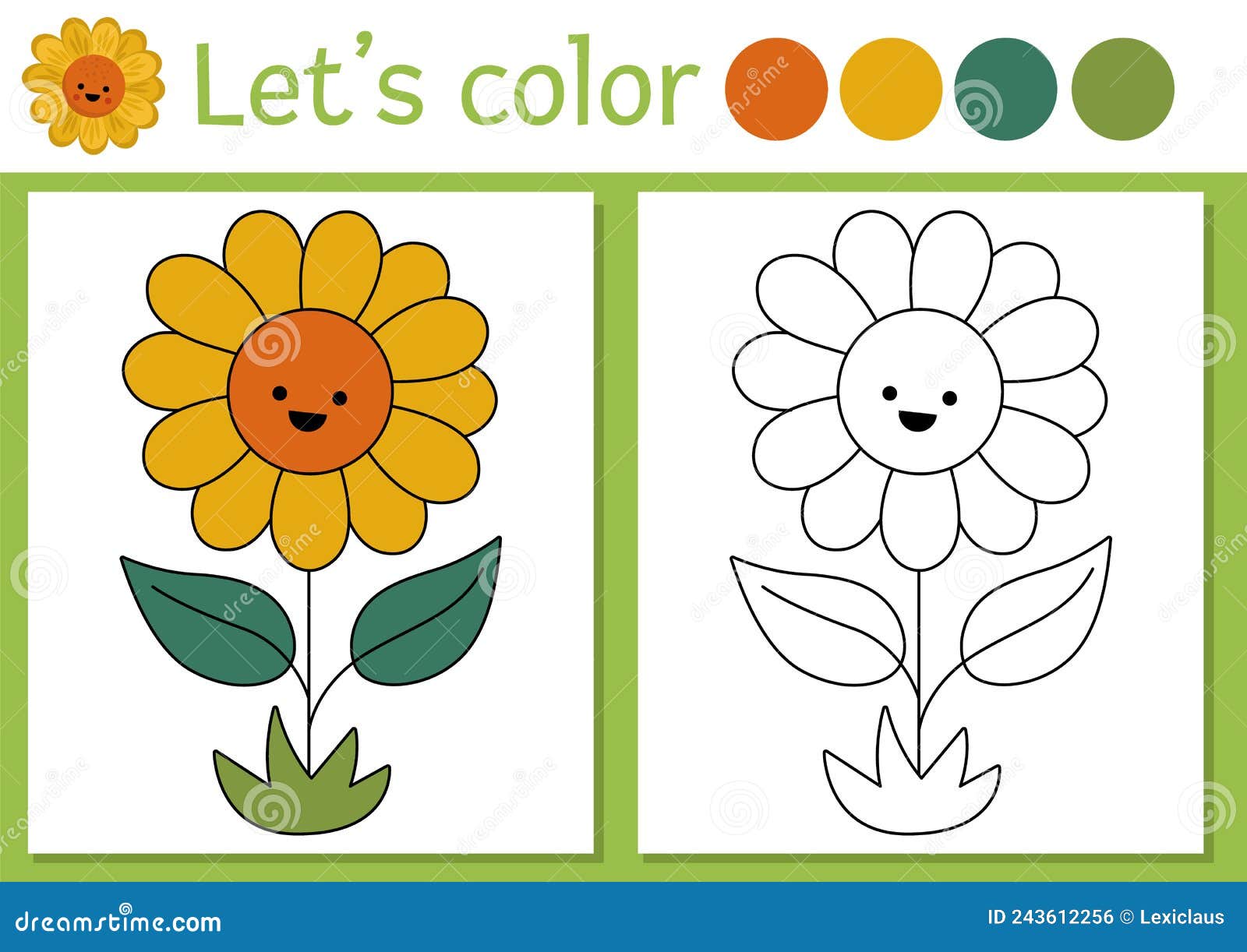 On the farm coloring page for children with sunflower vector rural country outline illustration with cute sun flower stock vector