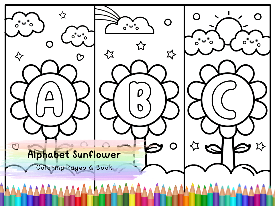 Alphabet sunflower coloring book pages for kids made by teachers