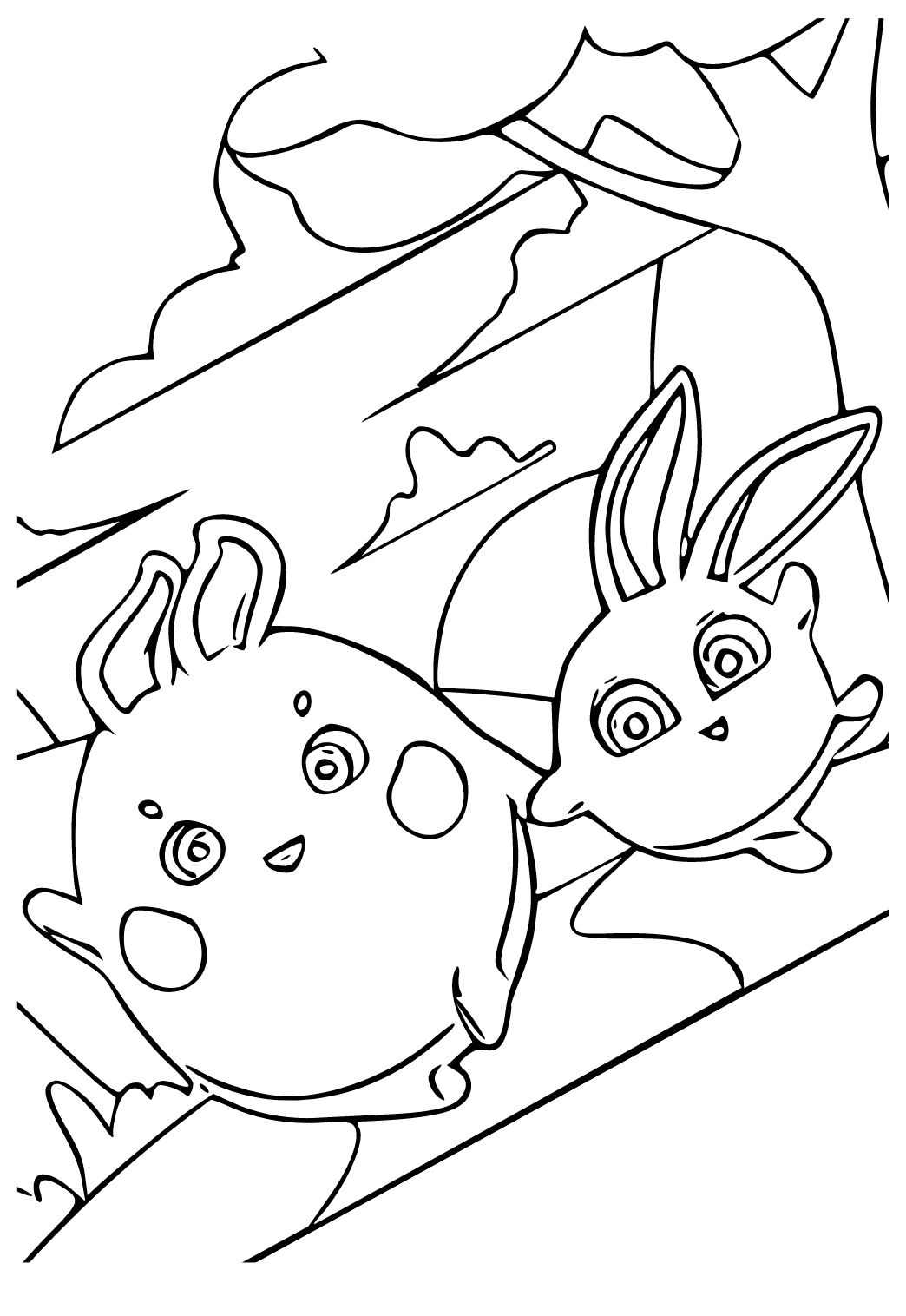 Free printable sunny bunnies nature coloring page for adults and kids