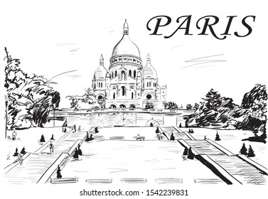 Sacre coeur paris vector drawing freehand stock vector royalty free