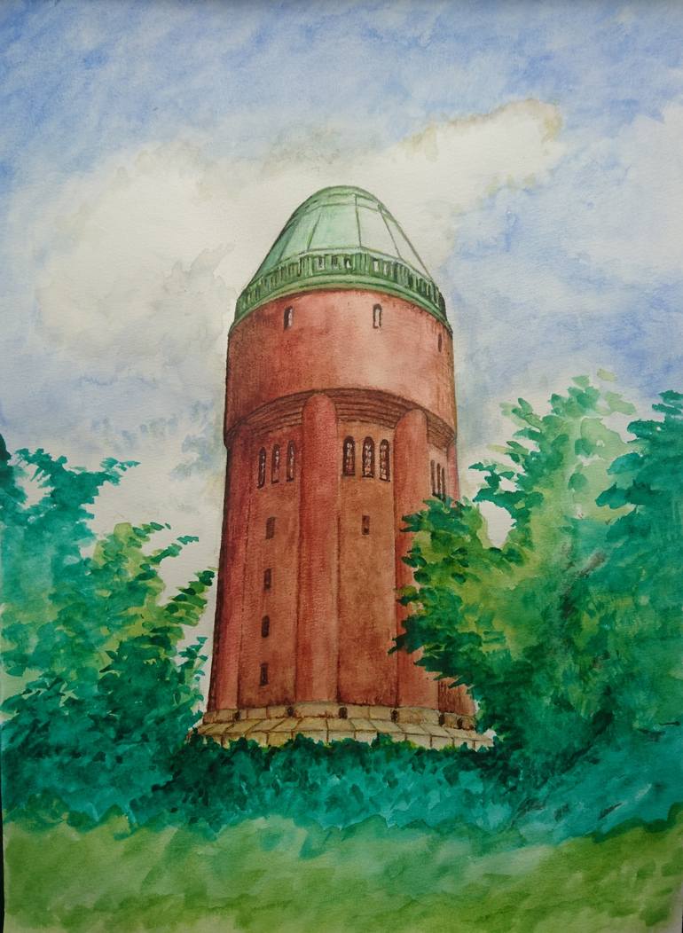 Tower at st mary church painting by jonas alin saatchi art