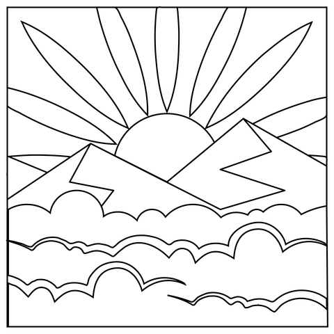 Sunrise over mountains coloring page free printable coloring pages