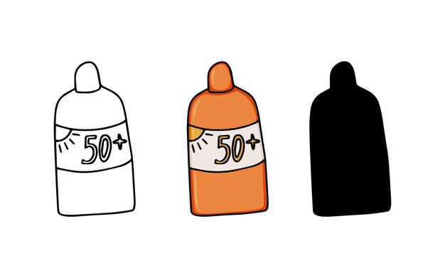 Premium vector jar of sunscreen sun protection doodle linear cartoon coloring book
