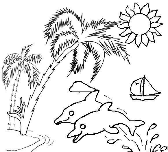 Fun dolphs and palm tree colorg page of sunset colorg pages nature colorg pages palm tree sunset