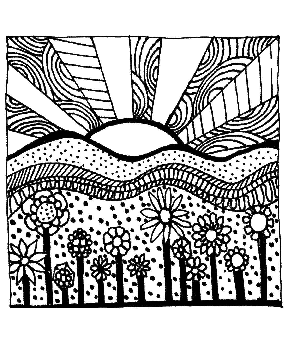 Online coloring pages coloring page patterned sunset coloring download print coloring page