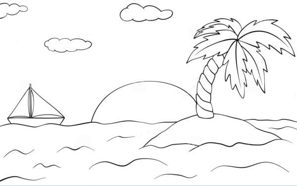 The picture of the sea sunset coloring page