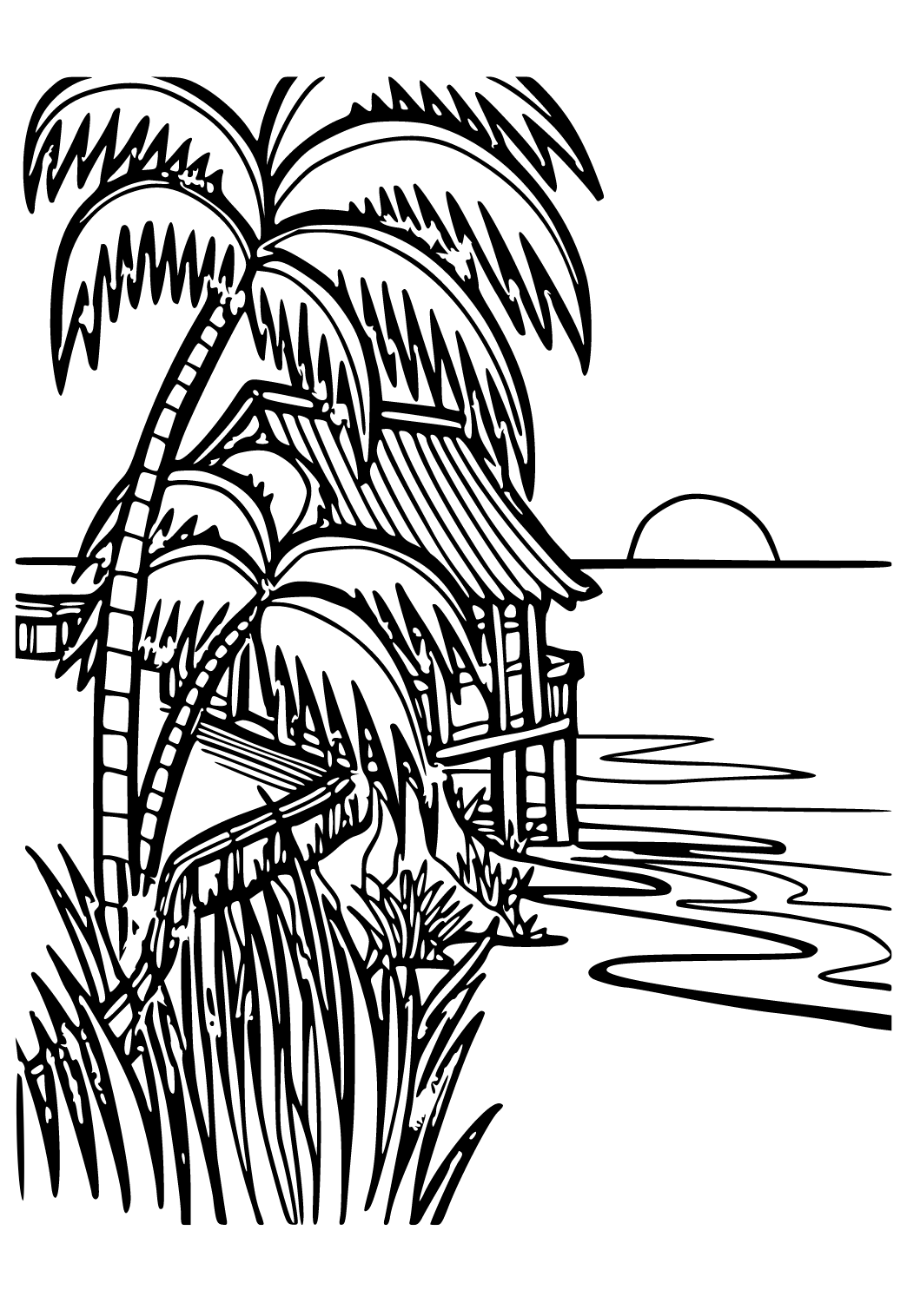 Free printable sunset shore coloring page for adults and kids