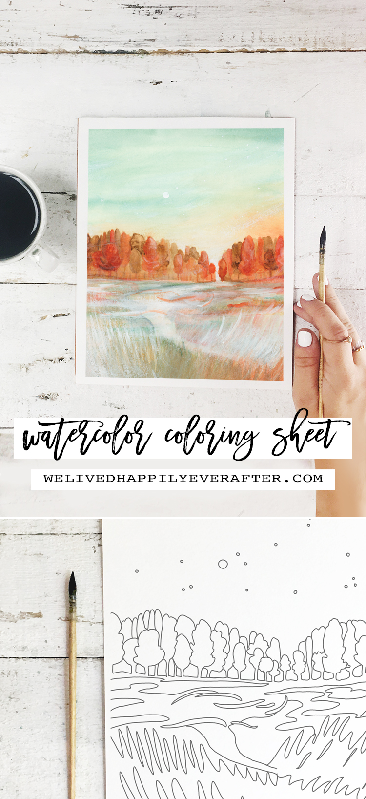 Colorful fall trees autumn breezy sunset watercolor painting