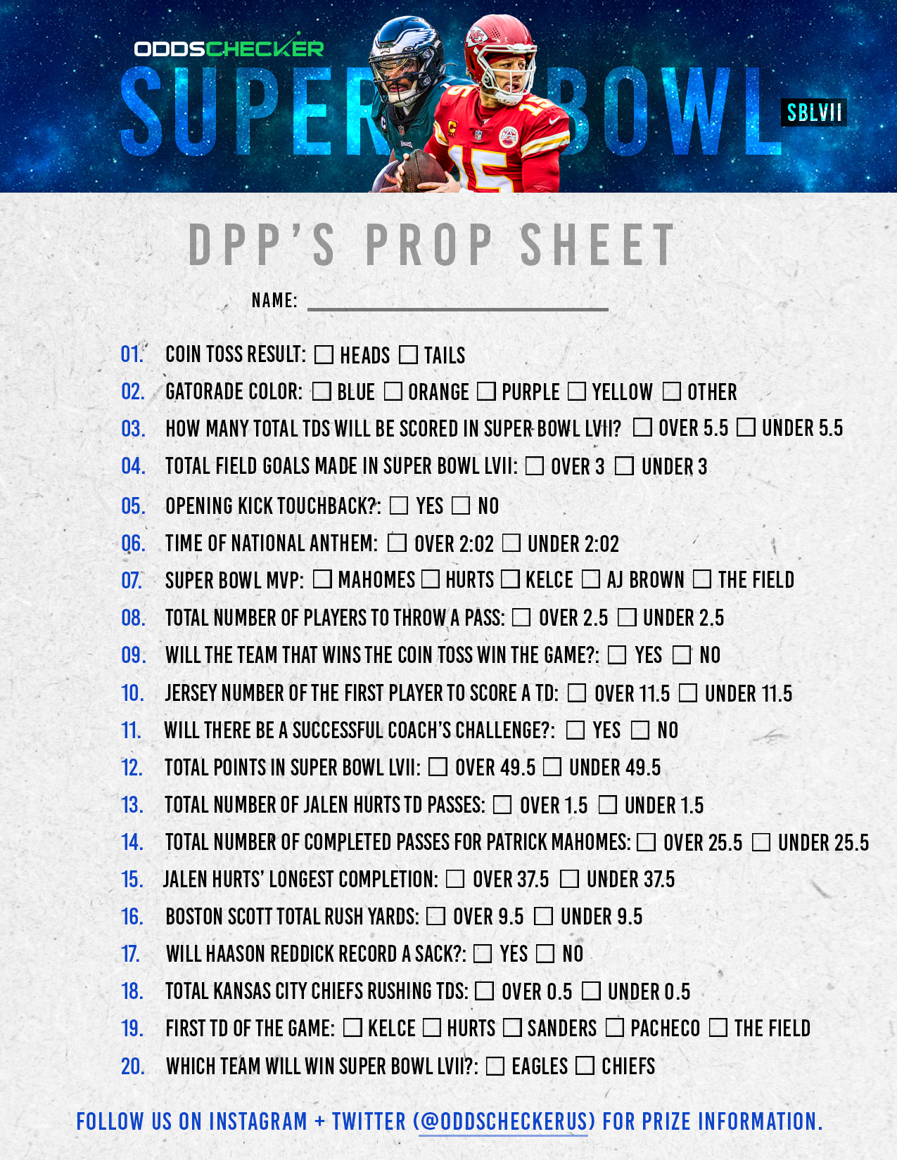Super bowl prop bet sheet win big with s prop contest