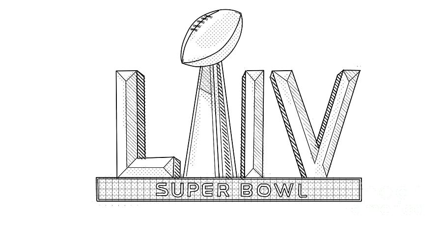 Nfl super bowl lv or super bowl logo line art illustration black and white digital art by aloysius patrimonio